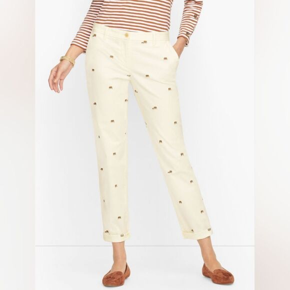 Talbot's Relaxed Chinos Embroidered Elephants Ankle Length Size 10 - Picture 1 of 15